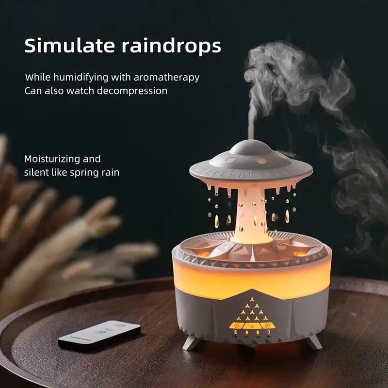Rain Drop Mushroom Humidifier, Timing Colorful Night Light Essential Oil Diffuser, Ultrasonic RC Atomization Air Freshener, Relax Cloud Rain Diffuser, Airwall Air Humidifier, 300ml Humidifier with Timing Function for Home Office