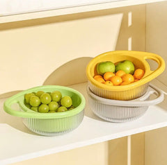 Plastic Kitchen Drain Basket,  Double Layer Rice Wash Basket, Colander Set with Bowl Strainer