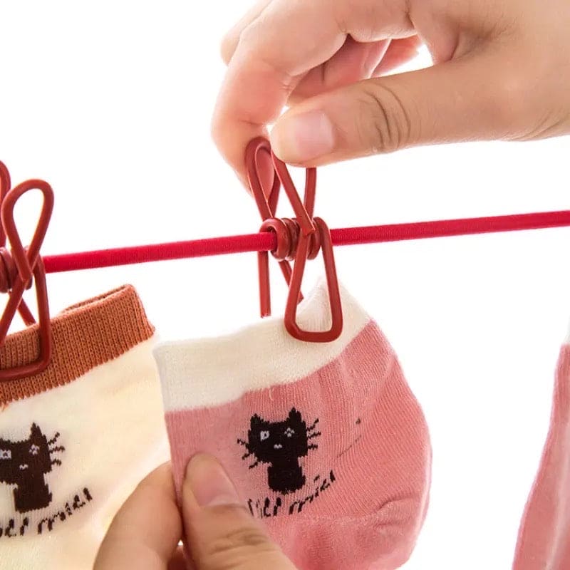 12 Clips Elastic Laundry Rope, Portable Multifunctional Drying Clips, Garden Windproof Clothesline With Clips, Portable Stretchable Line, Traveling Hanger Elastic Rope, Adjustable Laundry Clothesline, Windproof Stretch Drying Rack