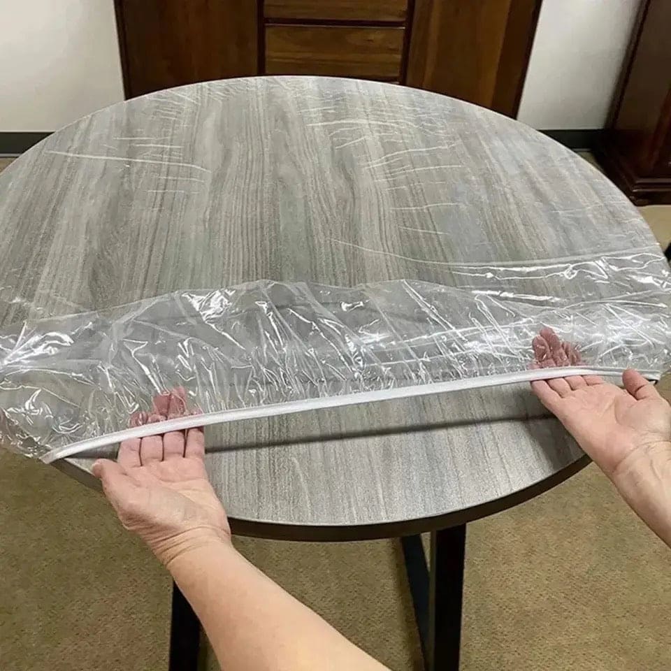 Set Of 10 Disposable Table Cover, PVC Round Waterproof Cover, Transparent Elastic Edged Tablecloth, Home Disposable Table Protection Cover