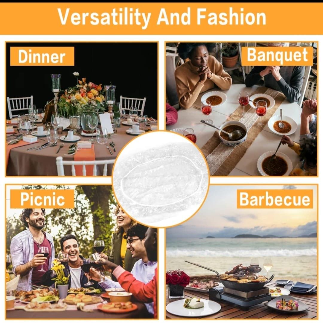 Set Of 10 Disposable Table Cover, PVC Round Waterproof Cover, Transparent Elastic Edged Tablecloth, Home Disposable Table Protection Cover