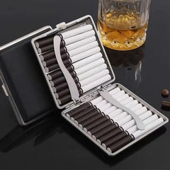 Slim Leather Cigarette Case, Double Open 20 Sticks Leather Cigarette Case, Metal Frame Black Faux Leather Cigarette Case, Men Cigarette Case Smoking Accessories, Creative Pocket Tobacco Holder, Pressure Proof Protective Cigarettes Case