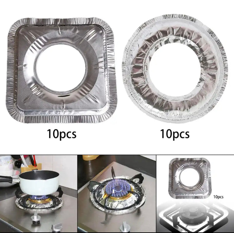 10Pcs Aluminium Stove Disposable Cover, Gas Burner Bib Liners Stove Cover, Cleaning Pad Mat Kitchen