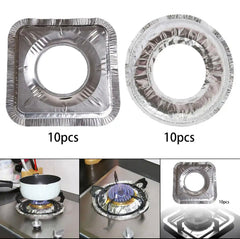 10Pcs Aluminium Stove Disposable Cover, Gas Burner Bib Liners Stove Cover, Cleaning Pad Mat Kitchen
