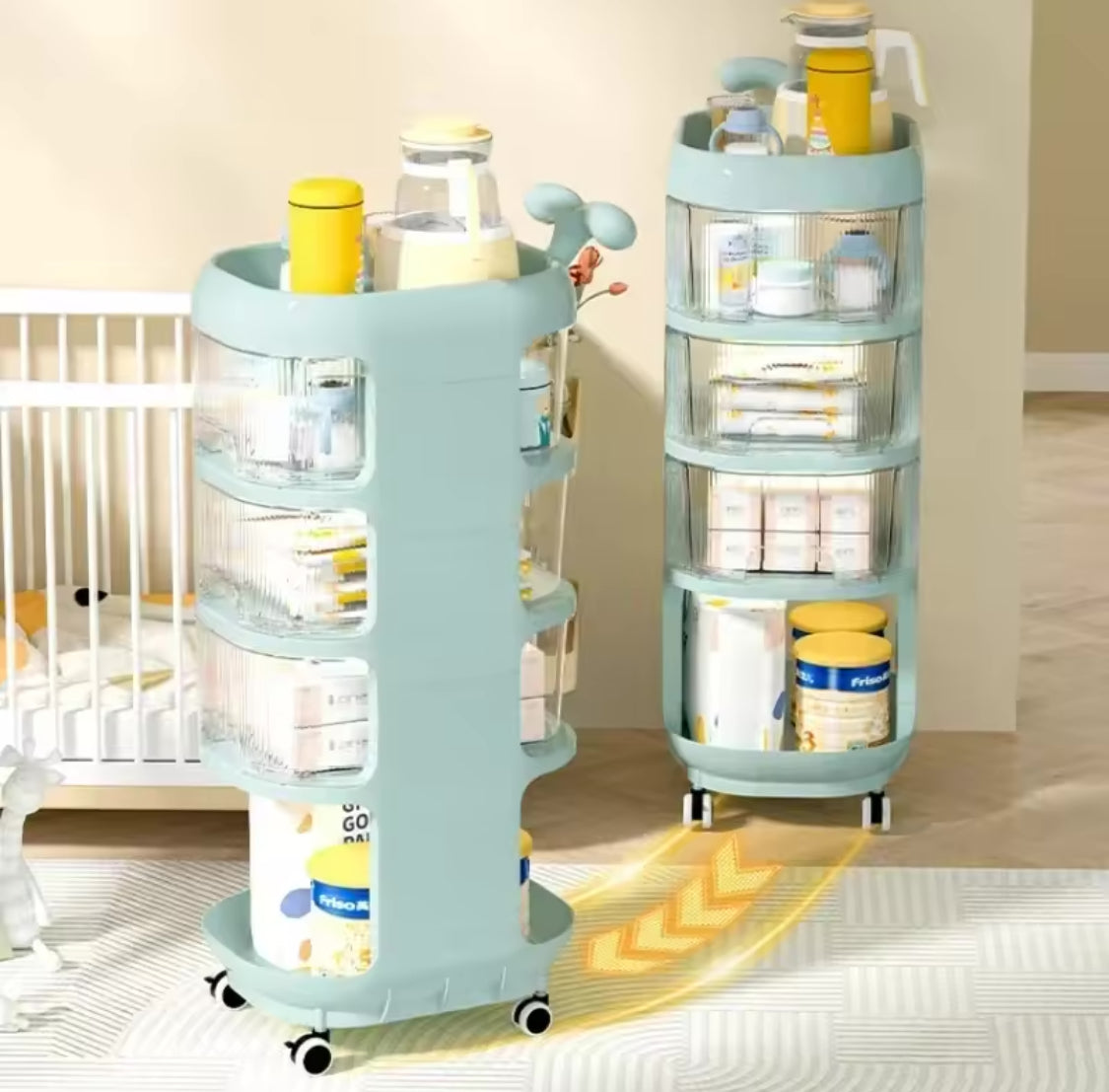 Multi Tier Rolling Storage Rack, Kids Diaper Organizer, Kids Wheels Storage Organizer, Floor Standing Storage Racks