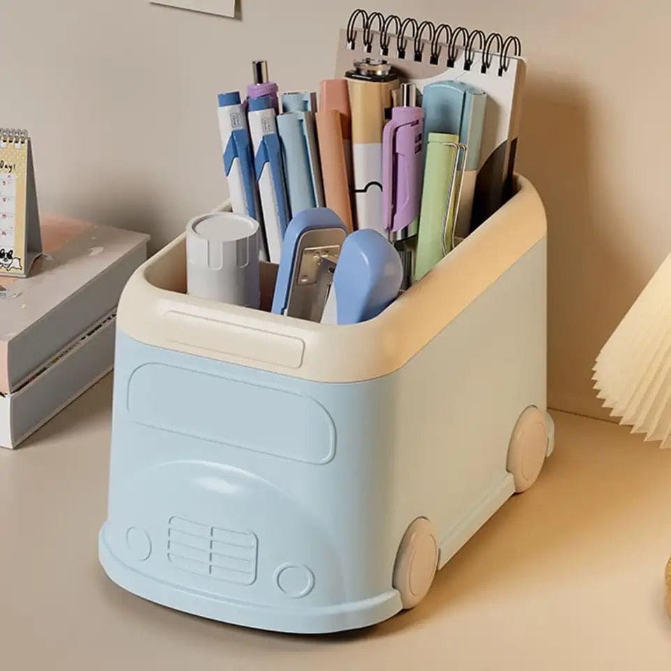 3 Compartment Van Desktop Organizer, Desk Organizer Storage Bucket, Cute Student Stationery Holder, Multifunctional Stationery Pencil Organizer, Large Capacity Desktop Storage Box, Cute Desktop Decoration Accessories