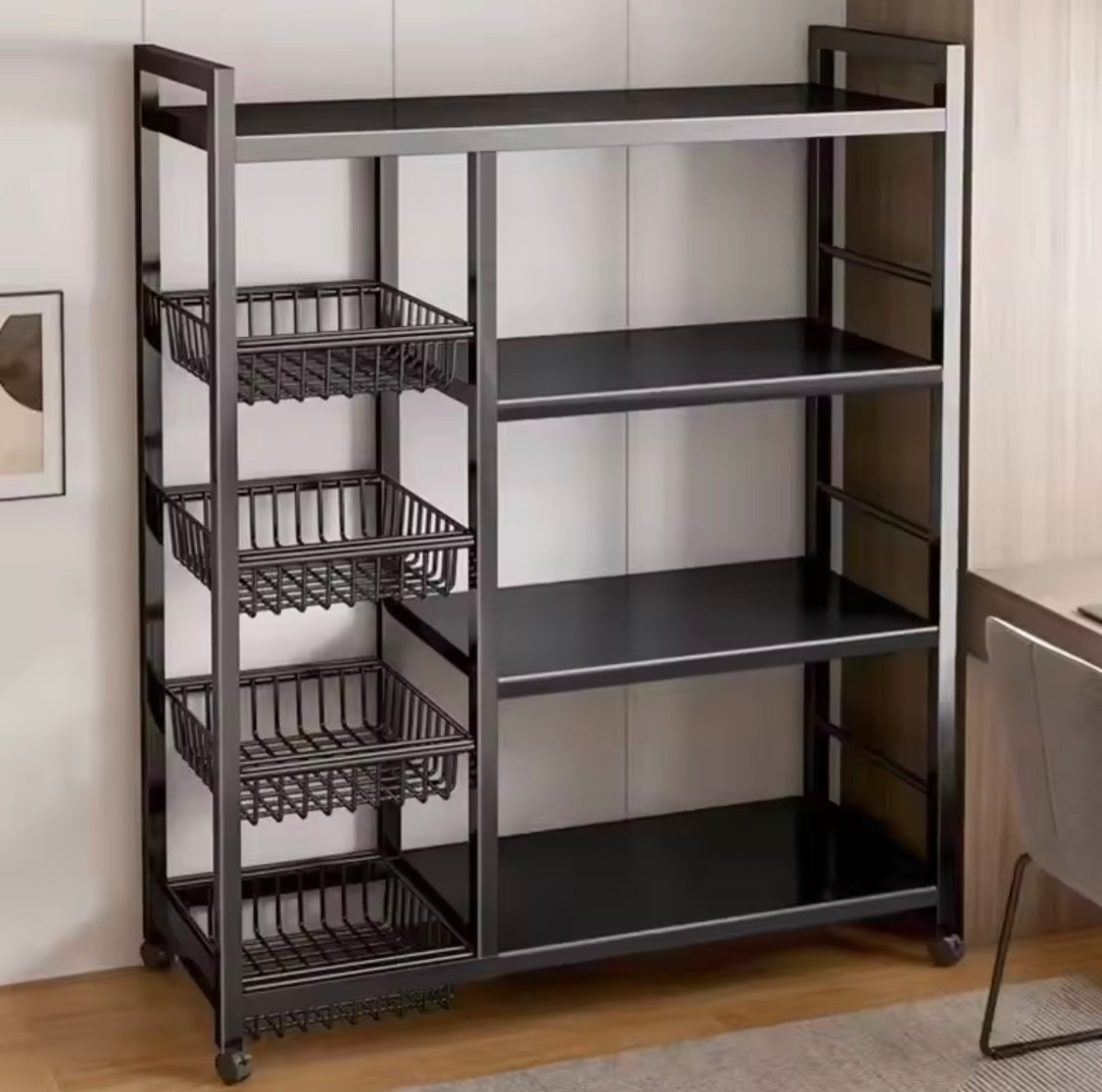 Multilayer Storage Rolling Cart, Moveable Kitchen Storage Rack With Baskets, Multifunctional Kitchen Organizer