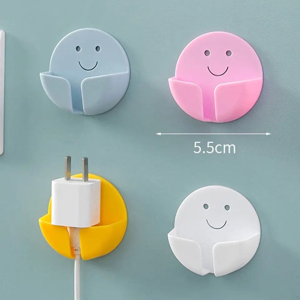 Round Smiley Plug Holder, Lovely Smiley Hook, Nail-free Hook Hanger, New Wall Storage Plug Hook, Creative Multifunction Plug Hook, Strong Traceless Hook, Power Cord Holder Storage Hook