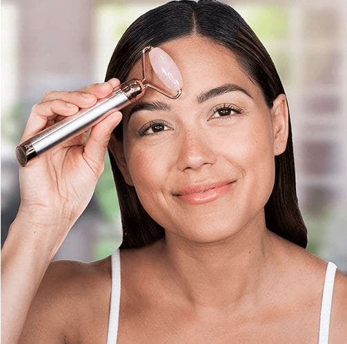 New 2 In 1 Flawless Contour, Flawless Jade Roller, Micro Vibrating Facial Roller And Massager, Automatic Facial Vibrate Face Massager, Electric Pink Rose Quartz Facial Massager, Vibrating Face Body Massage Tool, Skin Care Lift Tightening Women Beauty Bar