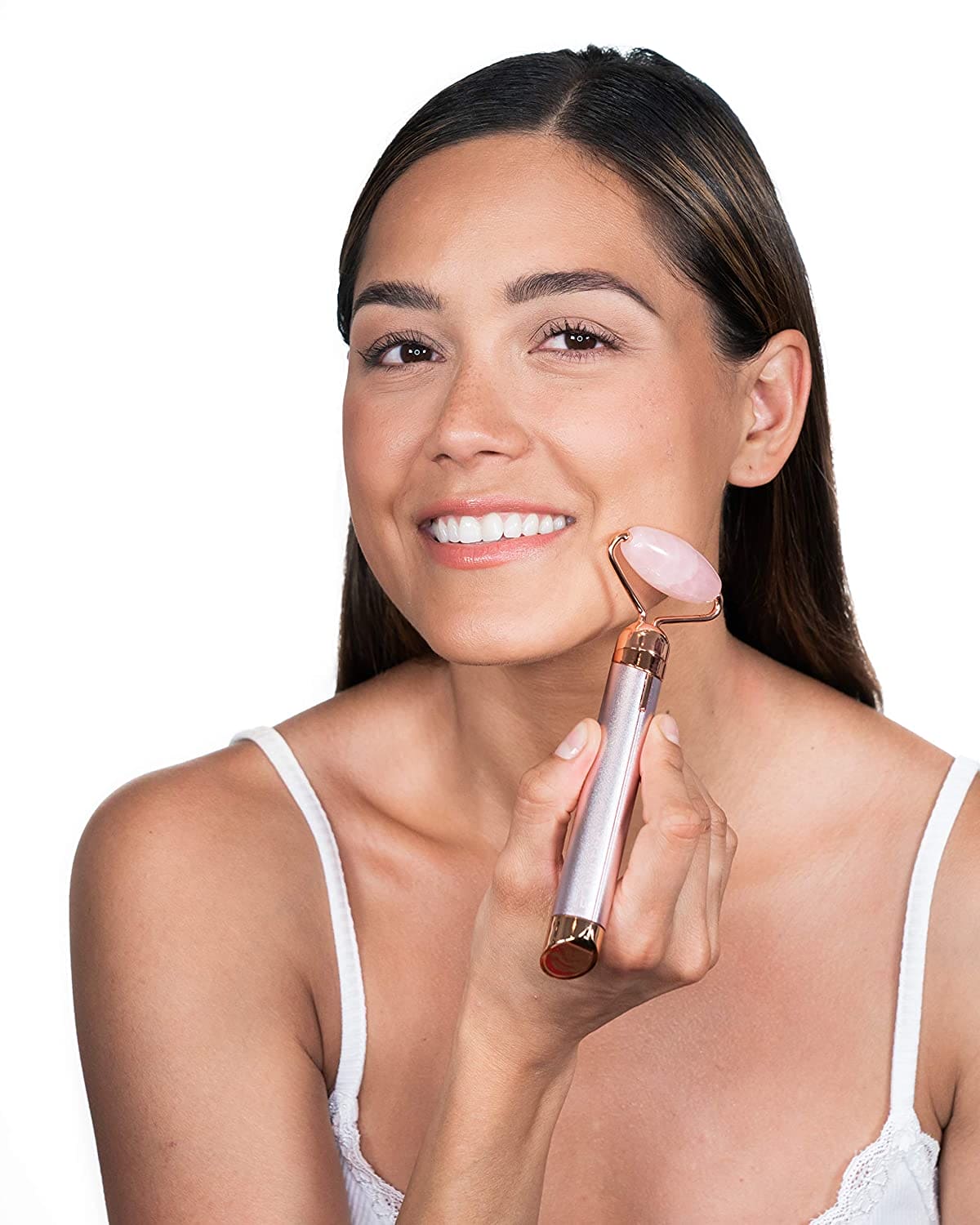 New 2 In 1 Flawless Contour, Flawless Jade Roller, Micro Vibrating Facial Roller And Massager, Automatic Facial Vibrate Face Massager, Electric Pink Rose Quartz Facial Massager, Vibrating Face Body Massage Tool, Skin Care Lift Tightening Women Beauty Bar
