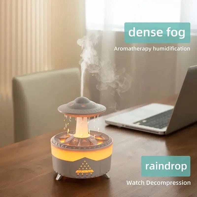 Rain Drop Mushroom Humidifier, Timing Colorful Night Light Essential Oil Diffuser, Ultrasonic RC Atomization Air Freshener, Relax Cloud Rain Diffuser, Airwall Air Humidifier, 300ml Humidifier with Timing Function for Home Office