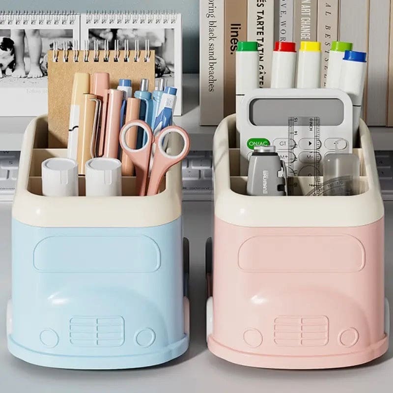 3 Compartment Van Desktop Organizer, Desk Organizer Storage Bucket, Cute Student Stationery Holder, Multifunctional Stationery Pencil Organizer, Large Capacity Desktop Storage Box, Cute Desktop Decoration Accessories