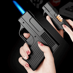 AMT Pistol Lighter, 10Pcs Regular Cigarette Case with Lighter, Metal Turbo Gun Lighter, Windproof Cigar Lighter, Inflatable Lighter With Cigarette Case, Cigarette Storage Jet Flame Lighter