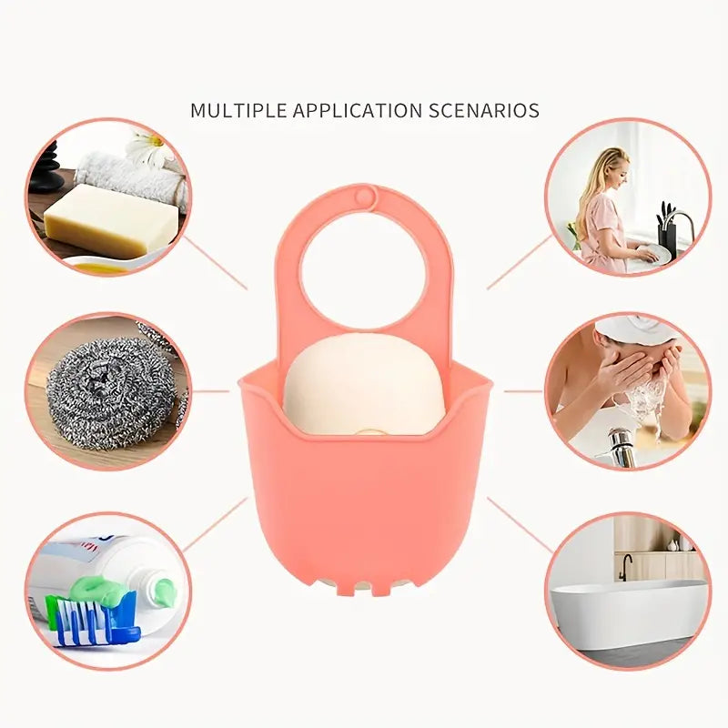 Silicone Hanging Bogg Pouch, Camping Hiking Beach Bag, Phone Holder, Sink Storage Hanging Bag, Dish Drying Rack, Faucet Scrubber Sponges, Hangable Drying Rack Sink Bag Tray, Soap Drain Basket with Buckle