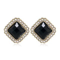 Shein- Fashion Female Crystal Black Square Stone Stud Earrings Jewelry Vintage Wedding For Women Gifts