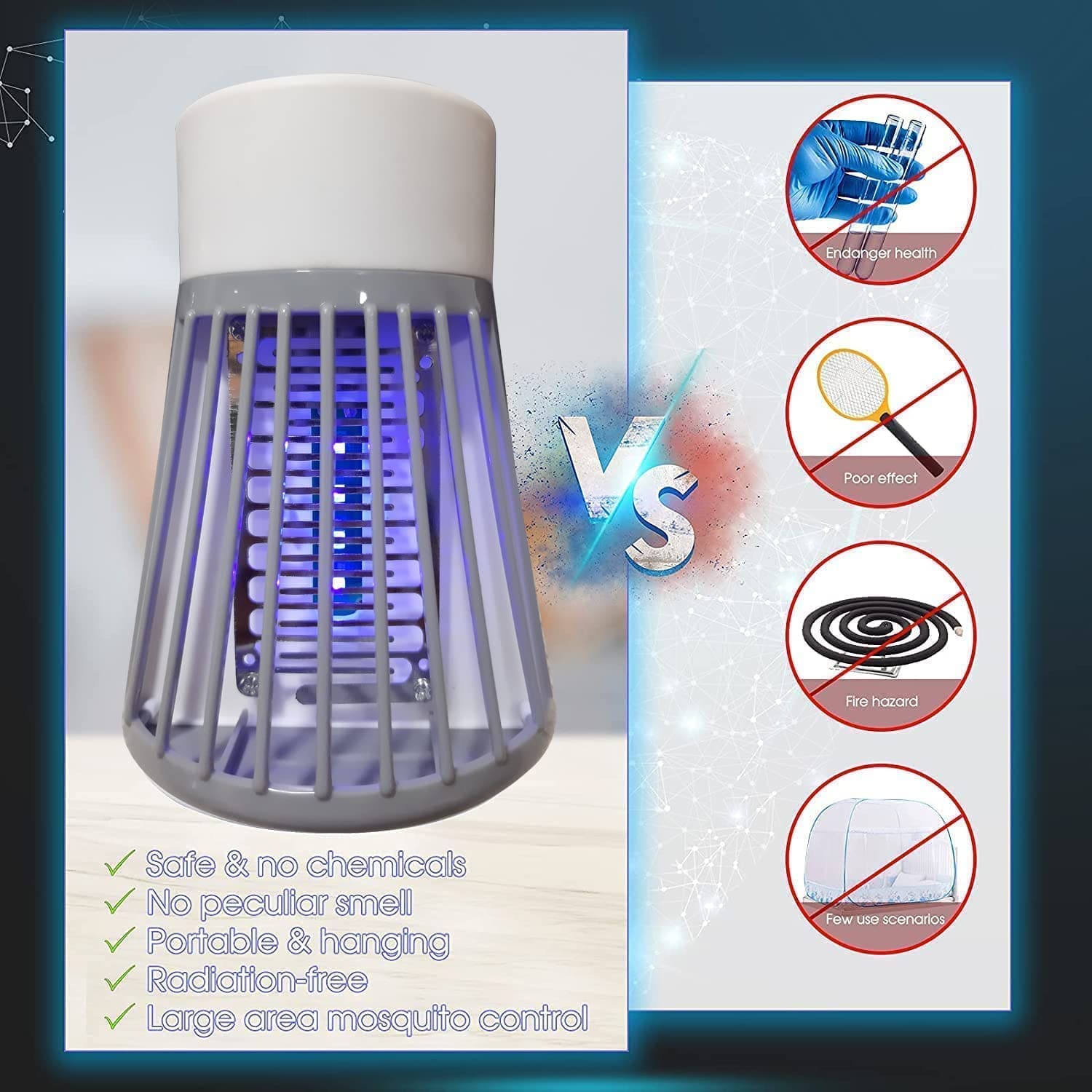 Socket Mosquito Lamp, UV Light Fly Mosquito Trap Racket, Plug In Mosquito Killer Device, Electric Mosquito Trap Lamp, Multipurpose Powered Electronic Bug Zappers