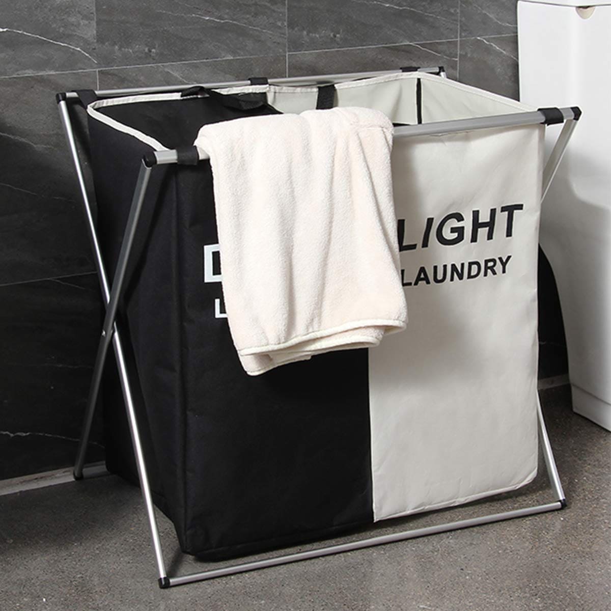 2/3 Grid Laundry Basket With Stand, Foldable Dirty Clothes Storage Hamper, Waterproof Home Laundry Basket, X Shape Foldable Dirty Laundry Basket, Collapsible Laundry Storage Organizer, Oxford Fabric Clothes Laundry Bag