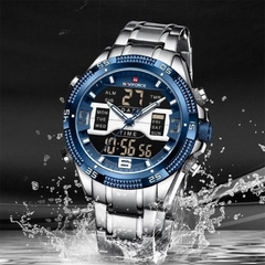 Naviforce - NF9201 S/BE Stainless Steel Dual Time Blue Watch