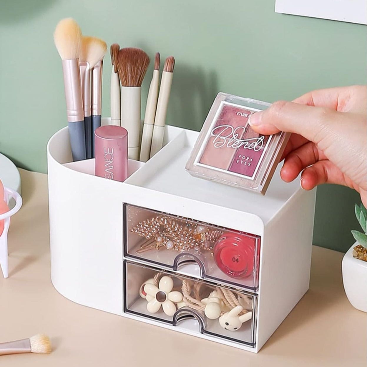 2 Drawers Simple Pen Holder, Multifunction Pencil Storage Box, Student Office Stationary Organizer, Transparent Drawer Storage Organizer, Large Capacity Sundries Storage Box, Countertop Transparent Cabinet Desk Organizer