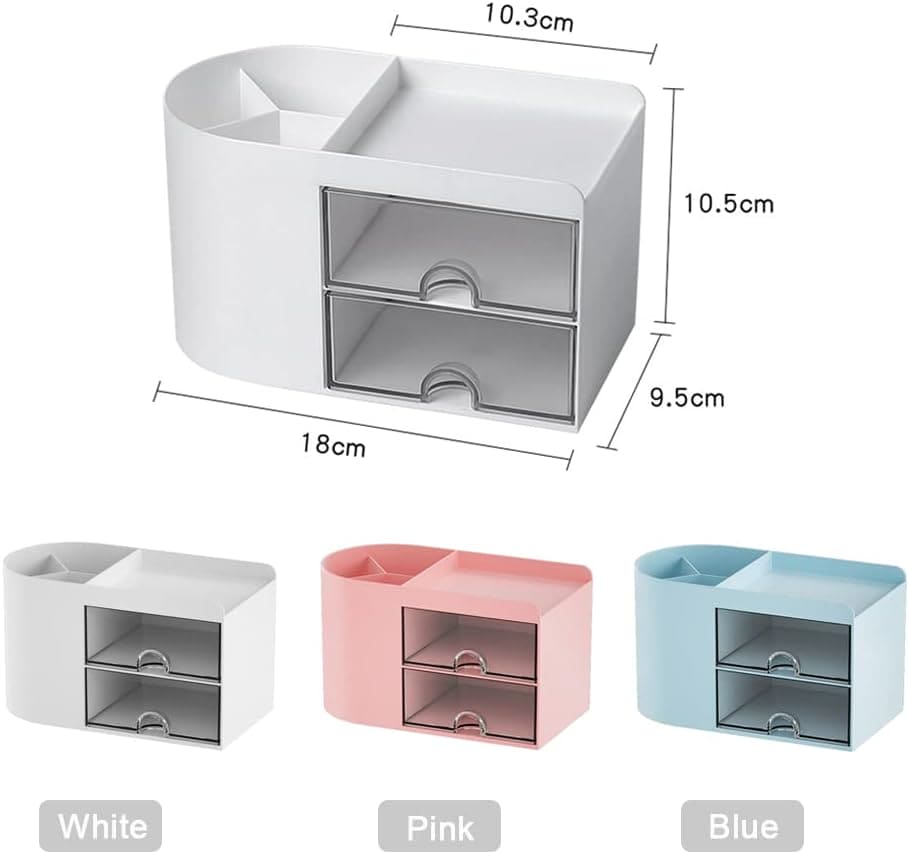 2 Drawers Simple Pen Holder, Multifunction Pencil Storage Box, Student Office Stationary Organizer, Transparent Drawer Storage Organizer, Large Capacity Sundries Storage Box, Countertop Transparent Cabinet Desk Organizer
