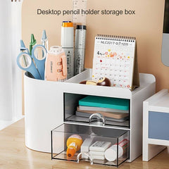 2 Drawers Simple Pen Holder, Multifunction Pencil Storage Box, Student Office Stationary Organizer, Transparent Drawer Storage Organizer, Large Capacity Sundries Storage Box, Countertop Transparent Cabinet Desk Organizer