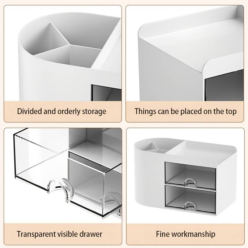 2 Drawers Simple Pen Holder, Multifunction Pencil Storage Box, Student Office Stationary Organizer, Transparent Drawer Storage Organizer, Large Capacity Sundries Storage Box, Countertop Transparent Cabinet Desk Organizer