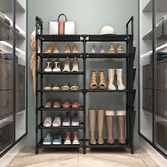 Multifunctional Storage Organizer, Standing Shoe Tower Racks, Cupboard Space Saving Shoe Stand, 7 Tier Shoe Rack for Entryway, Metal Shoe Organizer for Entryway Closet, Stackable Shoe Boots Storage Cabinet With Hooks