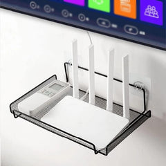 Wall Router Rack, TV Set Top Organizer Rack, Self Adhesive Wall Shelf, Wall Metal Mesh Bracket, Wifi Router Shelf Floating Shelf