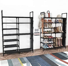 Multifunctional Storage Organizer, Standing Shoe Tower Racks, Cupboard Space Saving Shoe Stand, 7 Tier Shoe Rack for Entryway, Metal Shoe Organizer for Entryway Closet, Stackable Shoe Boots Storage Cabinet With Hooks