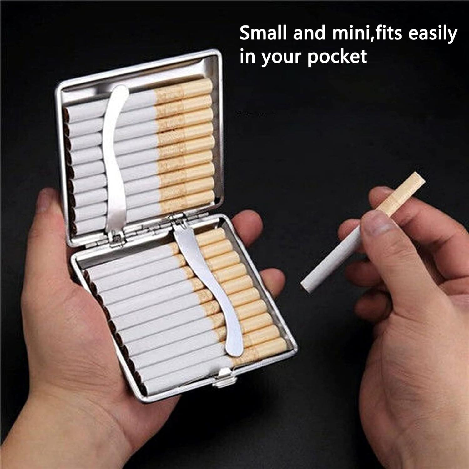 Slim Leather Cigarette Case, Double Open 20 Sticks Leather Cigarette Case, Metal Frame Black Faux Leather Cigarette Case, Men Cigarette Case Smoking Accessories, Creative Pocket Tobacco Holder, Pressure Proof Protective Cigarettes Case