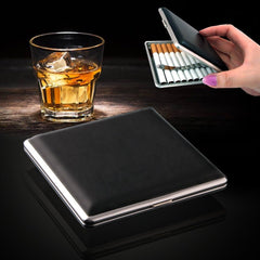 Slim Leather Cigarette Case, Double Open 20 Sticks Leather Cigarette Case, Metal Frame Black Faux Leather Cigarette Case, Men Cigarette Case Smoking Accessories, Creative Pocket Tobacco Holder, Pressure Proof Protective Cigarettes Case