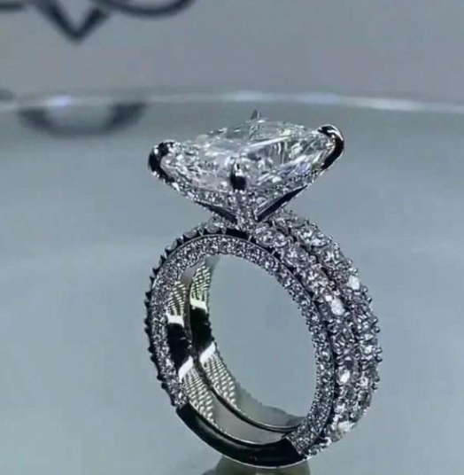 Shein 2pcs Fashionable Luxurious Shiny Silver Plated Alloy With Cubic Zirconia Decorated Ring Set
