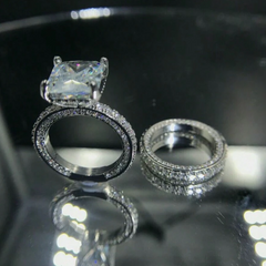 Shein 2pcs Fashionable Luxurious Shiny Silver Plated Alloy With Cubic Zirconia Decorated Ring Set