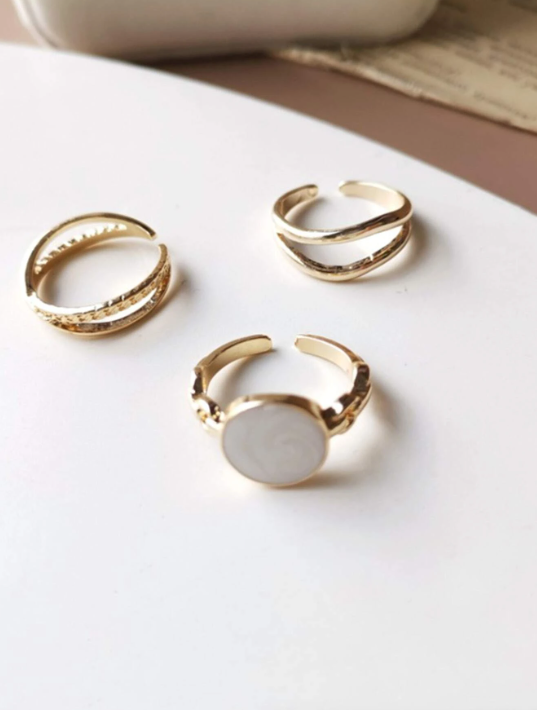Shein 3pcs Round Decor Cuff Ring