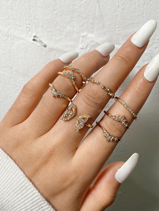 Shein 8pcs European And American Bohemian Style Inlaid Diamond Butterfly Ladies Ring Set Gift