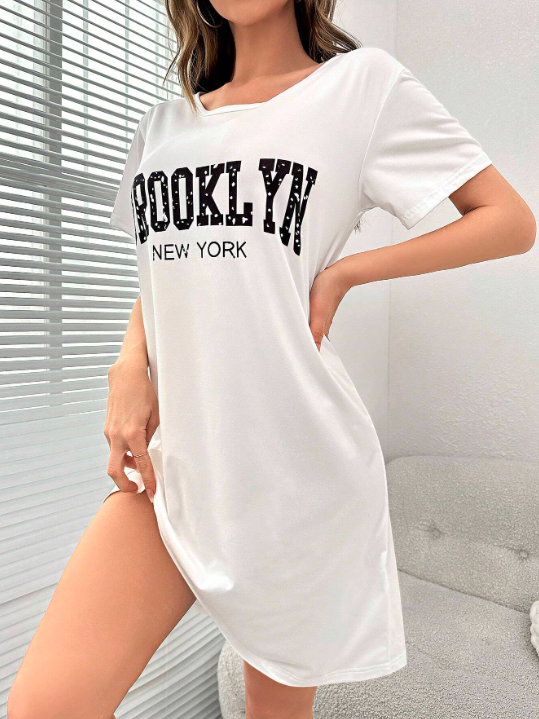 Shein - Mulvari Letter Graphic Nightdress