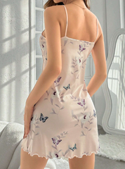 Shein - Women's Butterfly Printed Spaghetti Strap Sleep Dress