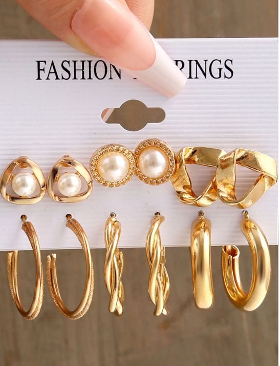 Shein - 12pairs/set Rhinestone & Faux Pearl Earrings Set