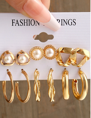 Shein - 12pairs/set Rhinestone & Faux Pearl Earrings Set