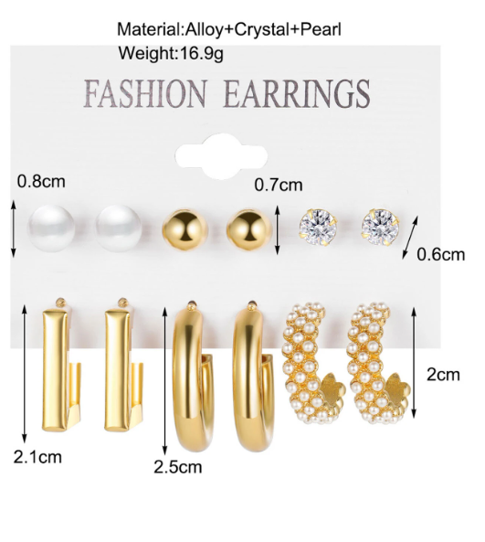 Shein - 12pairs/set Rhinestone & Faux Pearl Earrings Set