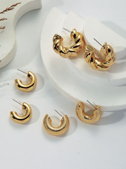 Shein - 3pairs Simple Geometric C Shaped Acrylic Earrings For Women, Vintage Style Everyday Wear