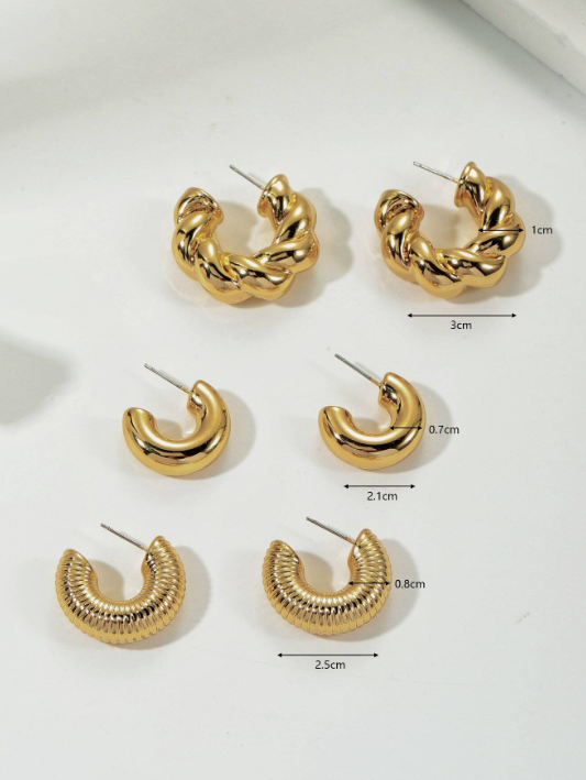 Shein - 3pairs Simple Geometric C Shaped Acrylic Earrings For Women, Vintage Style Everyday Wear