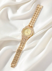 Shein - 1pc Disu Women's Classic Business Style Stainless Steel Band Quartz Watch With Zirconia Decor, Suitable For Daily Use
