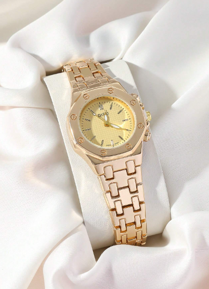 Shein - 1pc Disu Women's Classic Business Style Stainless Steel Band Quartz Watch With Zirconia Decor, Suitable For Daily Use