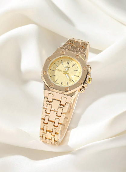 Shein - 1pc Disu Women's Classic Business Style Stainless Steel Band Quartz Watch With Zirconia Decor, Suitable For Daily Use