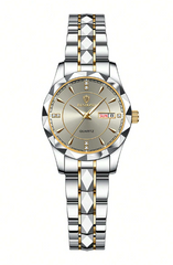Shein - Luxury Women's Watch With Rhinestones, Quartz Movement, Waterproof, Stainless Steel Strap & Date Display