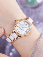 Shein - Rhinestone Decor Round Pointer Quartz Watch