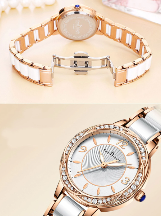 Shein - Rhinestone Decor Round Pointer Quartz Watch