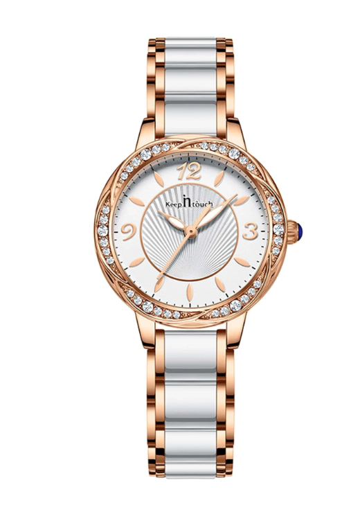Shein - Rhinestone Decor Round Pointer Quartz Watch