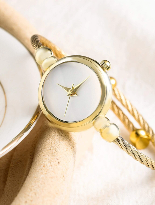 Shein - 2pcs/set Round Pointer Quartz Watch